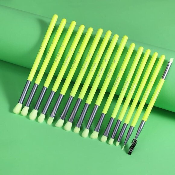 Docolor Eyeshadow Brush Set 15Pcs Green Eye Makeup Synthetic Brushes With  Case - Picture 8 of 12